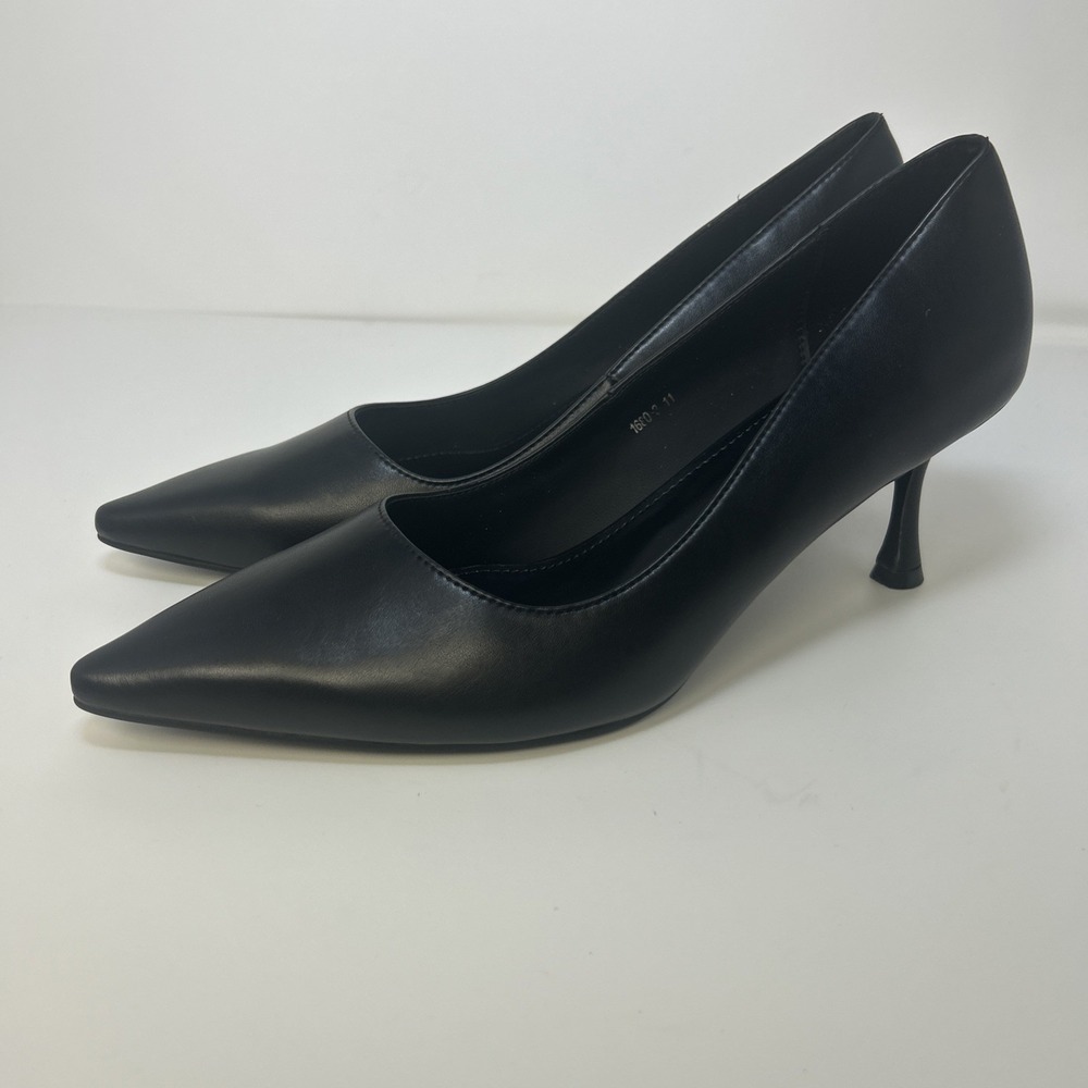 LUMUTA Black Leather Pointed Toe Pumps High Heel Stiletto‎ Women's Size 11 NIB